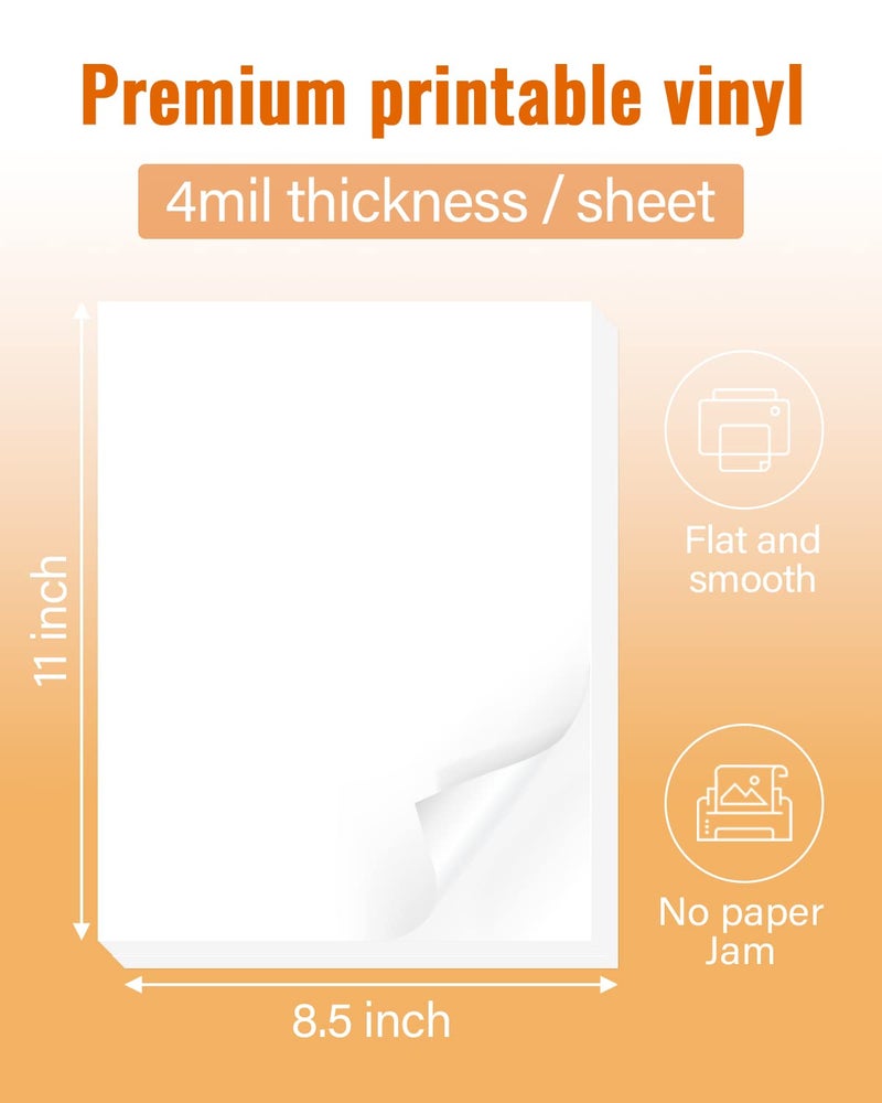 QYH Premium Printable Vinyl for Inkjet Printer-50 Glossy Sticker Paper Waterproof 8.5x11 White Labels - Image 4